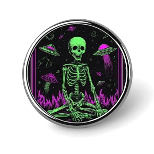 Image of Neon Aliens 80s Round Metal Brooch Badge Fashion Lapel Pins Jewelry Decor Unisex