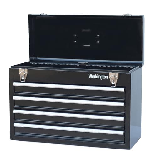 Image of Workington Portable Metal Tool Chest with 4 Drawers, 20" 4-Drawer Tool Chest Cabinet with Ball Bearing Drawer Slides, Steel Tool Storage Box Organizer 4004 Black