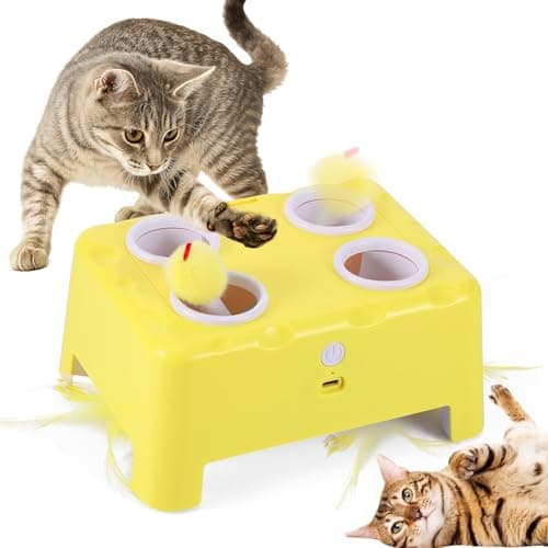 Image of GEOKILO Cat Toys for Indoor Cats, Pop and Play Hide Seek Hunting Mouse,Rechargeable Silent Automatic Feather Mice Interactive Cat Toy for Pet Kitten Play Fun Exercise