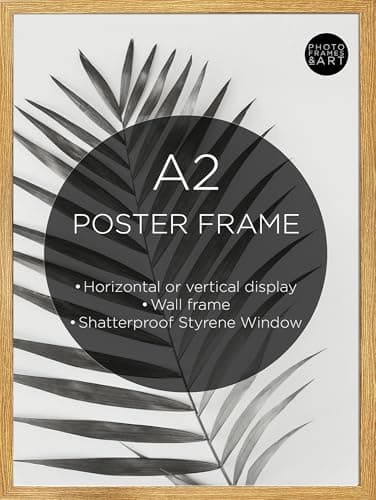 Image of pf+a Oak Effect Frame For A2 (42x59.4cm) Poster - STYRENE WINDOW - Oak Poster Frame For A2 Portrait and Landscape Display