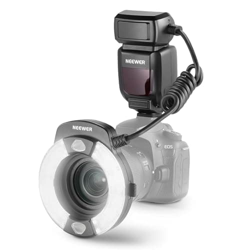 Image of NEEWER RF1-C Marco Ring Flash Compatible with Canon, 76Ws GN15 5600K E-TTL Ring Flash Lighting, 1-1/128 Output, Front/Rear Curtain Sync, Color Gels, Lens Adapter Rings for Macro Photography