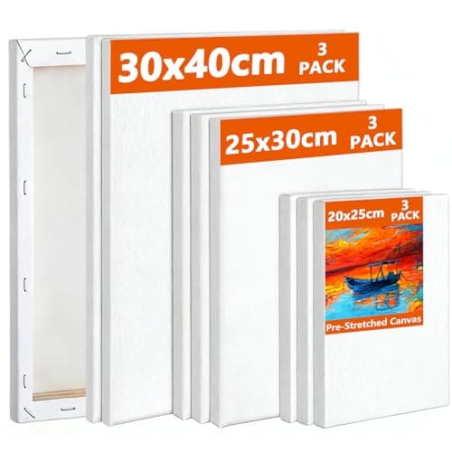 Image of Koncci Stretched Canvas for Painting, 9 Packs Multiple Sizes Canvases Set, 30x40cm, 25x30cm, 20x25cm(3 Pcs Each), 280GSM Stretched Wooden Canvas Frames for Acrylic Oil Watercolor, Artist & Beginner