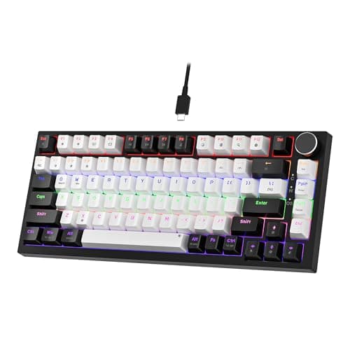 Image of NEWMEN GM326 Mechanical Keyboard,Wired Gaming Keyboard,75 Percent TKL Hot Swappable Compact LED Backlit USB C Gaming Mechanical Keyboard with Knob for PC Win Mac,QWERTY Layout,Black/White,Red Switches