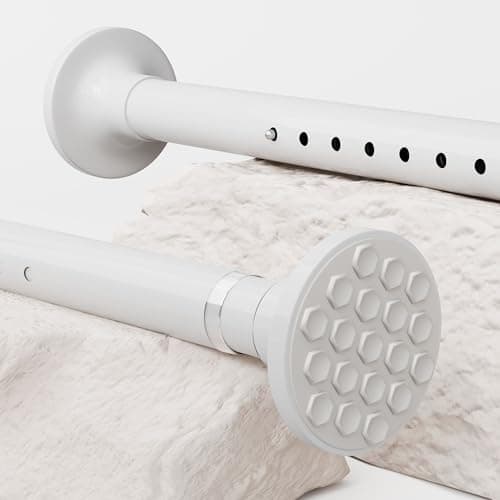 Image of Shower Curtain Rail no Drilling Telescopic Pole Anti-Slip Curtain Rods Stainless Steel Shower Curtain Poles Extra Long 300cm for Living Room, Bedroom, Bathroom, Balcony (190-360CM Φ32mm White)