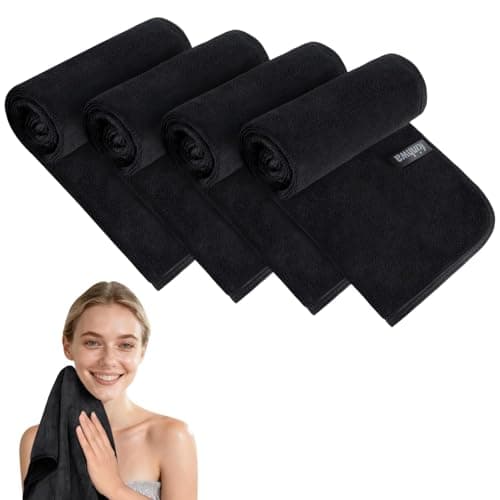 Image of KinHwa Microfibre Black Hand Towels for Bathroom Abosorbent Soft Small Guest Towels Thick Face Towels 30cm X 50cm Fast Drying Hand Towel for Kitchen, Spa, Gym 4pack