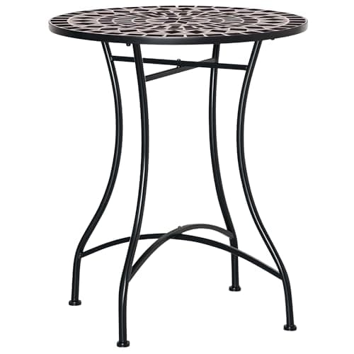 Image of Outsunny 60cm Mosaic Garden Table, Outdoor Side Table with Ceramic Top, Small Round Table for Patio, Balcony, Black