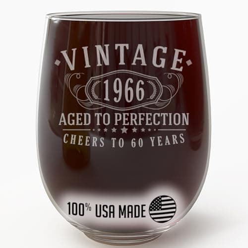 Image of Vintage 1966 Etched 17oz Stemless Wine Glass – Happy 60th Birthday Gifts for Men Women, Cheers to Turning 60 Year Old Man Decoration Decor, Anniversary Bday Party Favors Supplies, 1.0