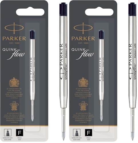 Image of Parker Ballpoint Pen Refill | Fine Tip | Black QUINKflow Ink | 1 Count (Pack of 2)