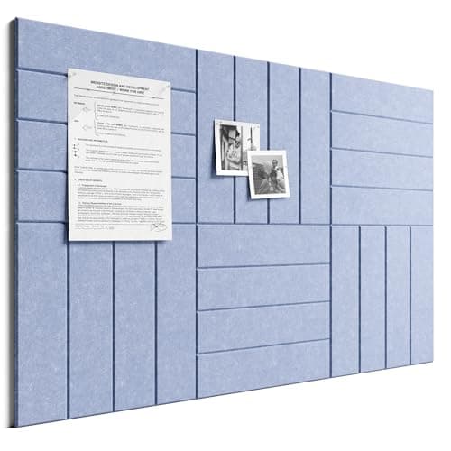 Image of Bumusty Large Cork Board Alternative-36 x 24" Felt Bulletin Board Tiles, with 30 Pushpins, 40 Adhesive Tabs, 6-Pack Slat Wall Paneling, Cork Boards for Office Push Pin Board-Soft Periwinkle