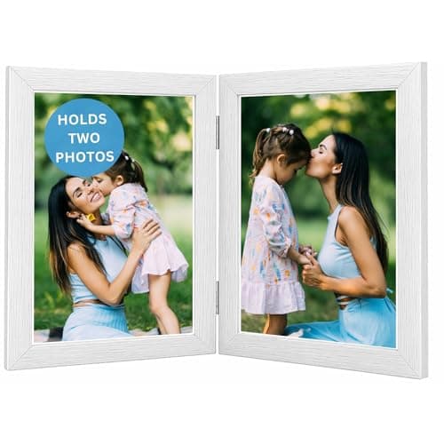 Image of Double Photo Picture Frame 6 x 4, White, Holds 2 Photographs, Twin Hinged 6x4 10 x 15 cm White Frames 6x4 Photo Frames, 4x6 Photo Collage Gallery Display