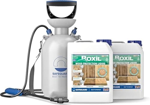 Image of Roxil Waterproofing Liquid (2x5L & Sprayer) - 10 Year Wood Preserver and Sealer for Decking, Fence, Sheds and Furniture Outdoor