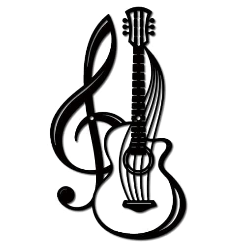 Image of CREATCABIN Metal Wall Art Decor Musical Instruments Black Wall Signs Guitar Iron Hanging Metal Ornament Sculpture for Balcony Garden Home Living Room Decoration Outdoor Indoor Gifts 11.8x6.8Inch