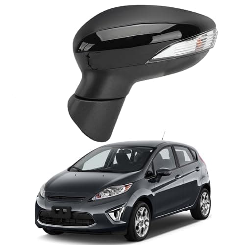 Image of Manual Fold Left Door Wing Mirror Assembly Fits For Ford Fiesta MK7 2008 2009 2010 2011 2012, Gloss Black Heated Electric With Turn Signal Light 6 Wires 8 Block N/S Passenger Side UK