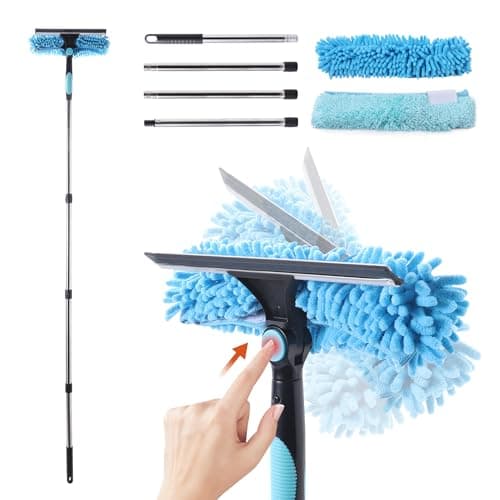 Image of CLEANHOME Telescopic Window Cleaner Tool-Poles×4（Maximum length: 64.96in）Rotatable Window Squeegee with Two Cleaning Cloths Capable of Absorbs Dust and Moisture from Window Glass Surfaces