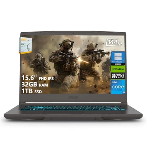 Image of msi Thin 15 Gaming Laptop | 15.6" FHD IPS 144Hz | Intel 8-Core i5-13420H (> i7-12650H) | 32GB RAM 1TB SSD | GeForce RTX 4050 6GB | USB-C Backlit Keyboard Wi-Fi 6E Win11 Pro w/DLCA Accessory