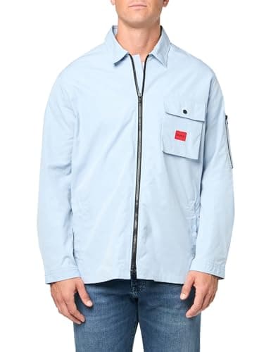 Image of Hugo Men's Cotton Mix Canvas Zip Up Overshirt, Blueberry Ice, Medium
