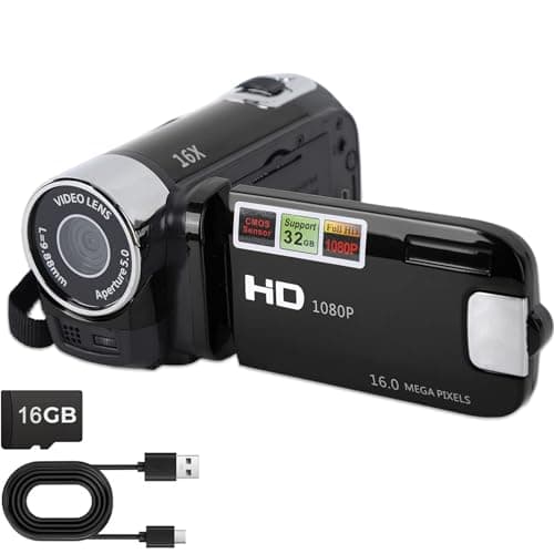Image of Camcorder Video Camera with 16GB SD Card, 1080P Mini DV Camcorder 16MP, 2.7" Rotating Screen, 16X Digital Zoom, Built-in LED Fill Light, USB Digital Video Camera for Beginners Kids Travel Vlogging
