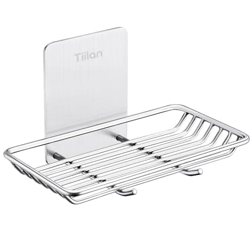 Image of Tiilan Self Adhesive Bar Soap Dish for Shower, Bathroom Soap Holder Wall Mount – Stainless Steel, Silver
