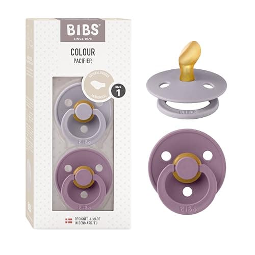 Image of BIBS Colour Anatomical Soother 2-Pack, BPA Free Dummy Pacifier, Orthodontic Nipple. Natural Rubber Latex, Made in Denmark. 0-6 Months (Pack of 2), Fossil Grey/Mauve