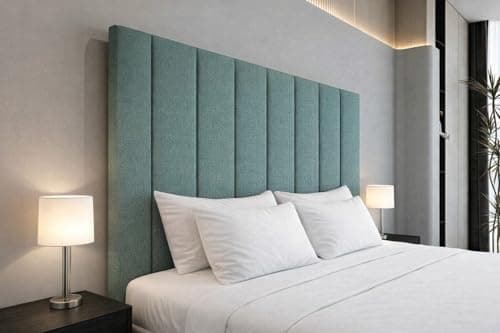 Image of Spring Well,Clarance Upholstered Headboard in Duck Egg,Linen Turin Fabric 20''/26''/30'' Height in Sizes 3ft 4ft 4ft6 5ft 6ft (Duck Egg, 4ft6 x 26'' Height)