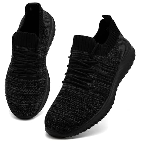 Image of CMZSMM Womens Trainers Slip On Running Shoes Ladies Gym Sneakers Walking Workout Lightweight Breathable Non Slip Work Shoes Black Size 7 UK