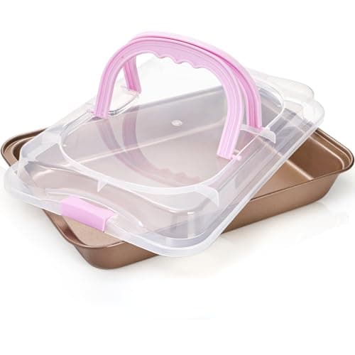 Image of ZOOFOX Cake Pan with Lid, Non-Stick Baking Sheet for Oven, 9” x 13” Covered Rectangular Baking Pan for Cake, Lasagna, Brownie, Casserole, Cookie, Fish, Vegetable, Dishwasher Safe