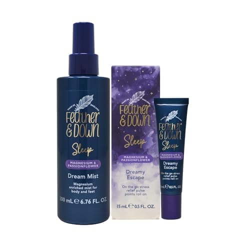 Image of Feather & Down Calming Touch Bundle – Magnesium & Passionflower Dream Mist (200ml) + Pulse Point Rollerball (15ml) – Sleep Aid & On-the-Go Stress Relief Aromatherapy Duo