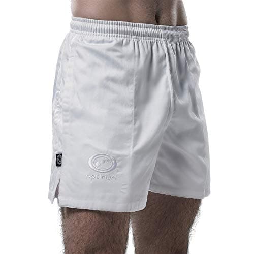 Image of Optimum Men's Auckland Rugby Shorts with Internal Drawstring & Pockets, Ideal for Gym, Training, & Outdoor Activities Workouts, Running, Cycling, and Marathons | 40 Inches, White