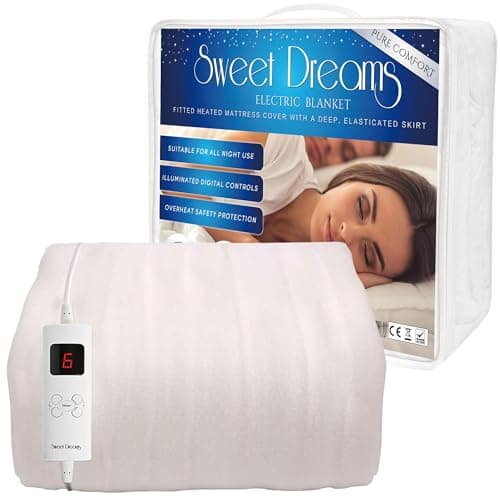 Image of Sweet Dreams Electric Blanket Single Bed Size 107 x 203 x 40cm, Fully Fitted Machine Washable Heated Mattress Under Cover Underblanket with Elasticated Skirt, Overheat Protection (Single)