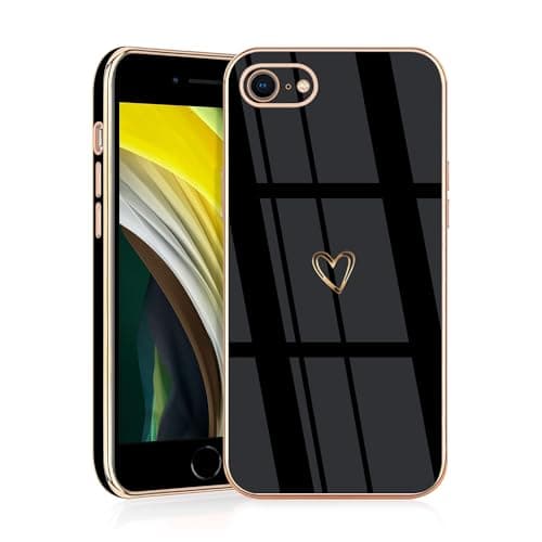 Image of JRIANY for iPhone 8 / iPhone 7 / iPhone SE 2020 & 2022 Case, Protective Flexible Silicone Case with Cute Pattern Love Heart Design Shockproof Bumper Cover Compatible with iPhone SE 2022/2020 - Black