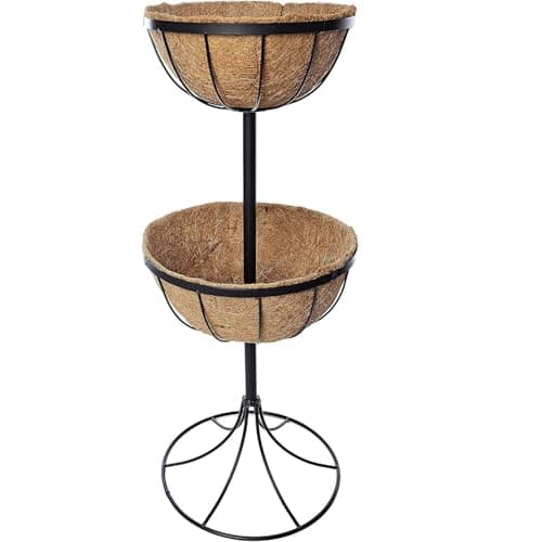 Image of Gr8 Garden 2 Tier Flower Fountain Planter with Coco Liners, Metal Outdoor Garden Plant Stand, Patio Decor