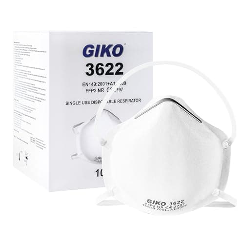 Image of GIKO FFP2 Dust Mask Pack of 10 - Moulded Disposable Respirator Mask 5 layers Protection FFP2 Face Masks for DIY Projects, Construction, Building Work, Sanding, Fine Dusts, Woodworking, White