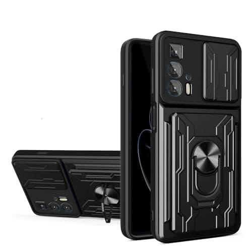 Image of JayModCase For Motorola Moto Edge 20 Pro 5G Case with Slide Camera Cover & Ring Holder, Detachable Sliding Card Holder Slot Kickstand Military Grade Rugged Case for Motorola Edge 20 Pro 5G - Black
