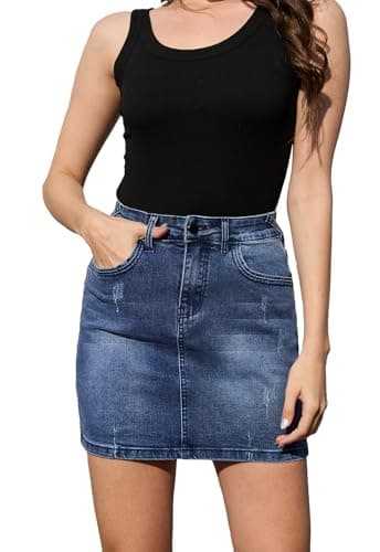 Image of Alaster Queen Women’s Denim Mini Skirt Stretchy High Waist Bodycon Short Jean Skirts for Women with Pockets, Navy Blue L