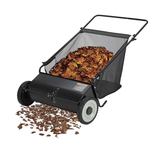 Image of 26 Inch Heavy-Duty Push Lawn Sweeper, Commercial Grade with 4 Reinforced Spinning Brushes, 7 Cu ft Large Debris Collection Bag, Tool-Free Adjustable Height for Leaves, Grass Clippings & Debris on All