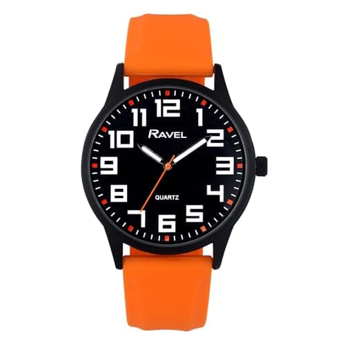 Image of Ravel - Men's Black Cased Watch with Silicon Sports Strap and Highlighted Hour Markers - Analogue Quartz - RS003.08 - Orange