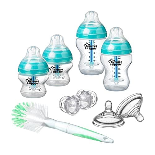 Image of Tommee Tippee Advanced Anti-Colic Newborn Baby Bottle Starter Set, Breast-Like Teat and Heat Sensing Technology, Clear