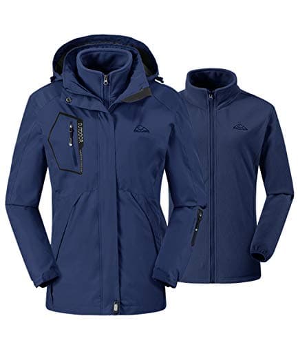 Image of donhobo Womens 3 In 1 Jackets Fleece Ski Jacket Softshell Winter Waterproof Full Zip Windproof Coat Zip Pockets(Navy,XS)