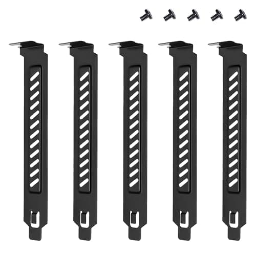 Image of YIMATEECO PCI Slot Covers with Screws for PC Computer Case Accessories, 5Pcs Hard Steel Black PCI Slot Cover Dust Filter Bracket Expansion Blanking Plate Vented and Dustproof (120 * 20mm, Black)