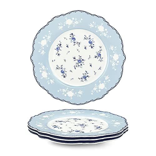 Image of fanquare 20.8cm Porcelain Dessert Appetizer Plates, Blue and White Side Plates Set of 4, Royal Vintage Dinner Service for Kitchen, Dining Table
