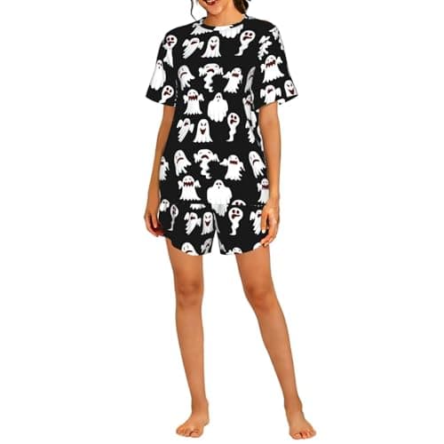 Image of FSCEV Funny White Ghost Women'S Short-Sleeved Pajama Set Cool Summer Essentials