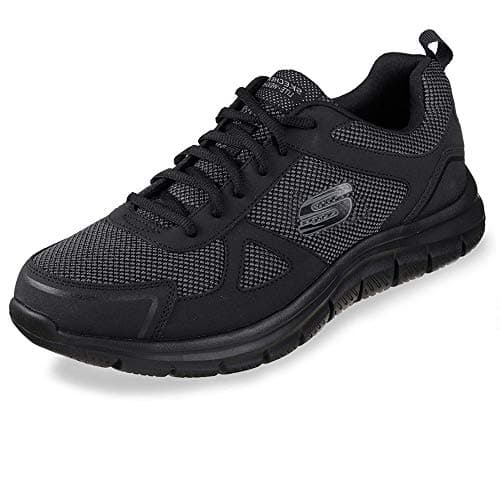 Image of Skechers Men's Track Bucolo Sneaker, Black Leather/Mesh/Trim, 8 UK