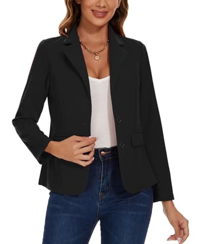 Image of MINTLIMIT Women Blazer Jackets Casual Notched Lapel Suit Coat Outerwear with Buttons Pockets (Black L)