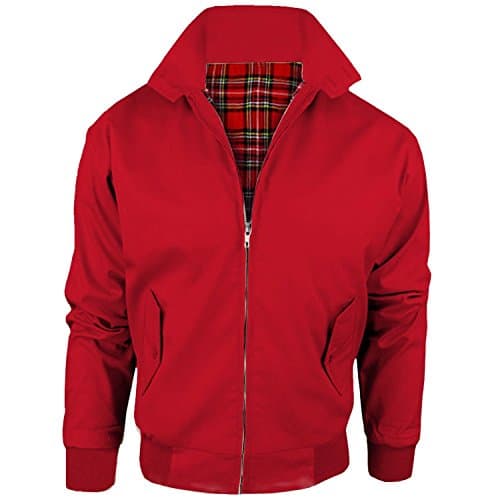 Image of MyShoeStore Harrington Jacket Adults Unisex Mens Ladies Womens Vintage Classic Retro Scooter 1970'S Bomber MOD Skin Tartan Lining Coat Top, Red, L