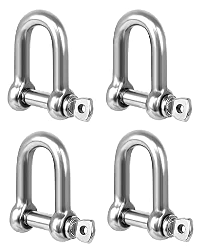 Image of TERF M12 Heavy Duty Commercial D-Shackle Steel M12 (12mm) D-Shackle Ring Use For Heavy Duty Construction Rigging Vehicle Recovery Hauling Tie Downs Hanging and Multi Purpose Use - Pack of 4, Silver