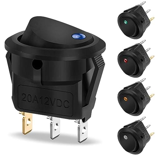 Image of Hanibos 12V LED-Illuminated Round Rocker Switch, 5Pcs 20A Toggle with 5-Color LED Light for Car, Boat, Household