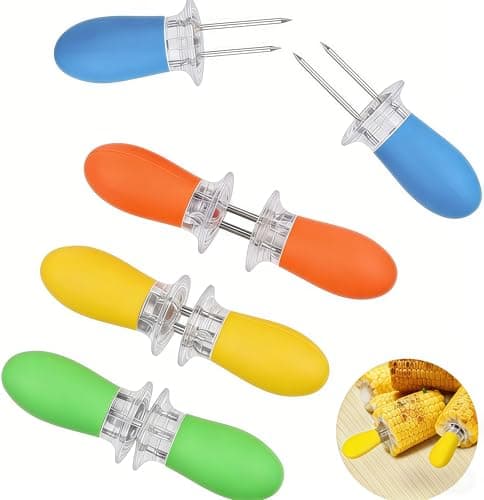Image of AJIMAOMI Corn on the Cob Holders 8 Pack (4 Pairs) Stainless Steel Sweetcorn Forks with Non-Slip Silicone Handles 4 Colours Corn Skewers for BBQ Grilling Camping Picnic Party