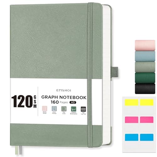 Image of EMSHOI A5 Notebook Lined Journal - 120 GSM Paper Hardcover Notepad for Work, 160 Pages College Ruled Note Book, Leather Writing Journal for Women, Men, Work, School, 14.5 X 21 cm - Light Green