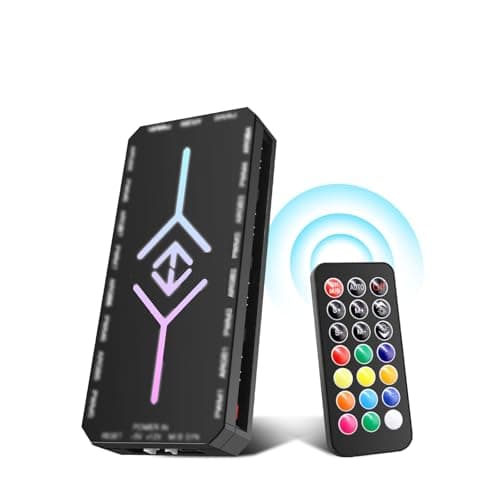 Image of 2-in-1 ARGB PWM Fan Hub with Controller AYWHP 9 x 4-Pin PWM Fan 5 V 3 Pin ARGB Ports Ports Wireless RGB Controller with Remote Control (Black)