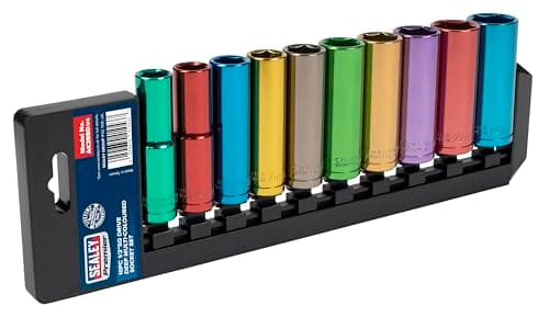 Image of Sealey Ak288D Multi-Coloured Socket Set 10Pc 1/2In Sq Drive 6Pt Deep Metric